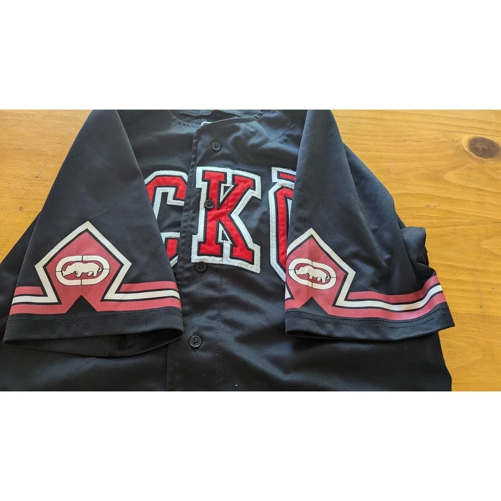 VINTAGE Y2k Ecko Baseball Jersey Shirt‎ Mens Size M Black Red Athletic Button Up